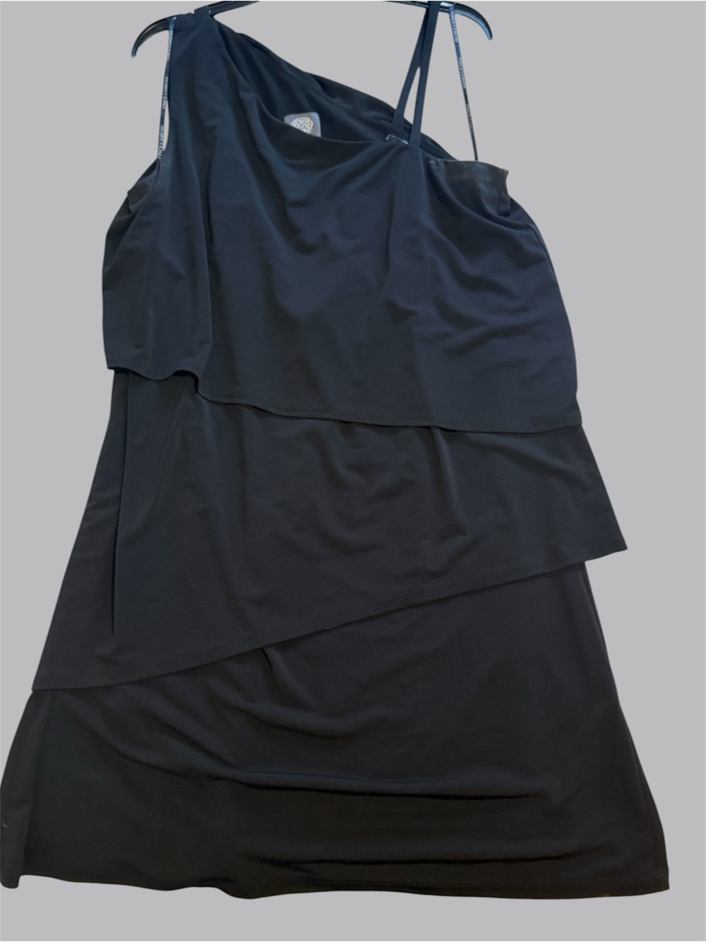 Vince Camuto black one-shoulder layered cocktail dress size 12 women’s